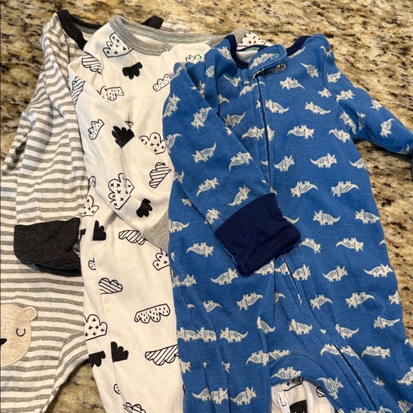 Cloud Island Blue Onesie with White Dinosaur Print - Picture 1 of 14